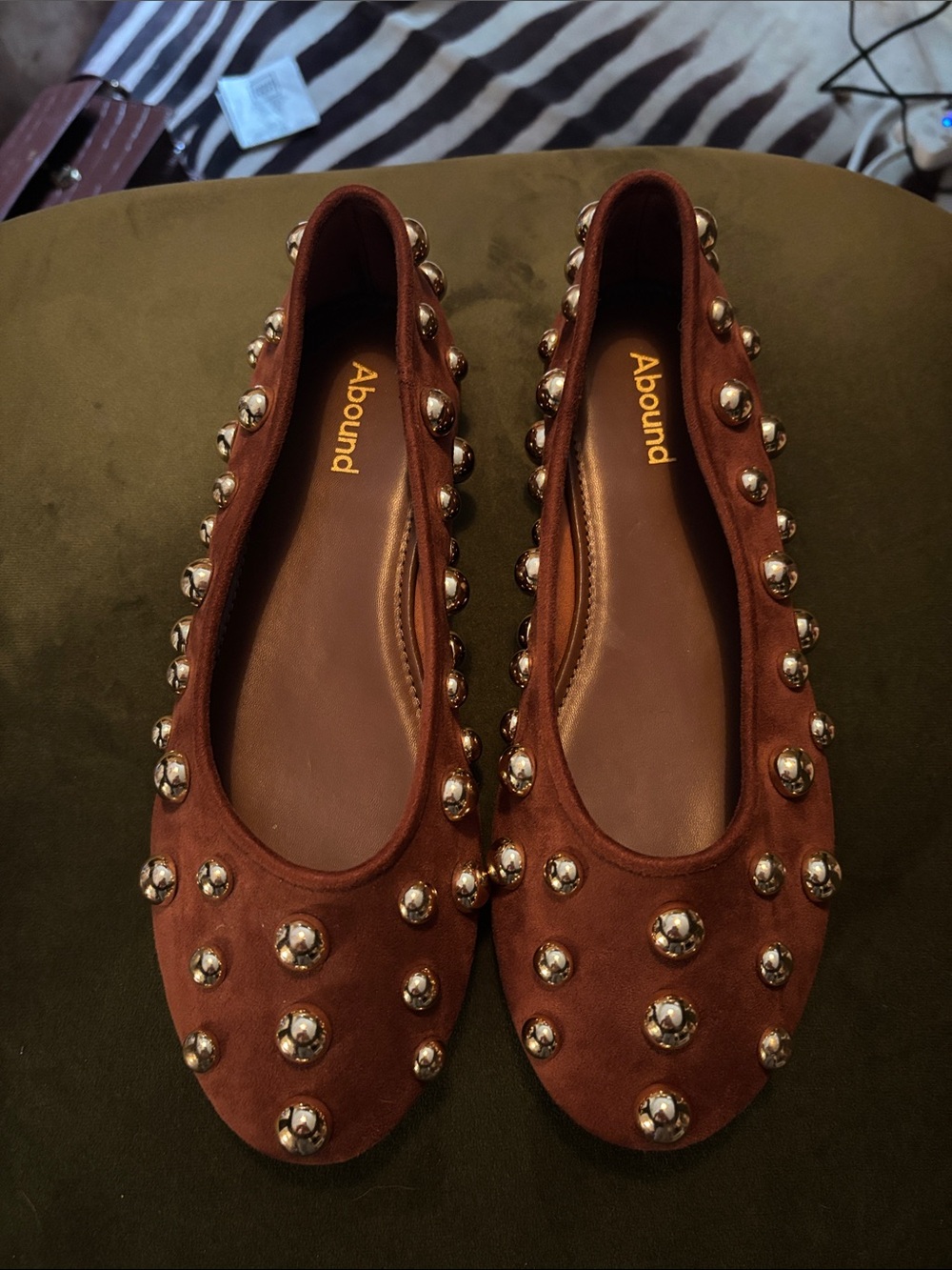NEW Abound Women's Brown Suede Studded Ballet Flats size 8.5